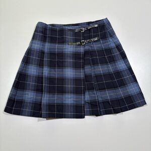💙 Vintage Garage Blue Plaid Pleated Mini Skirt with Buckle Detail - Size 3